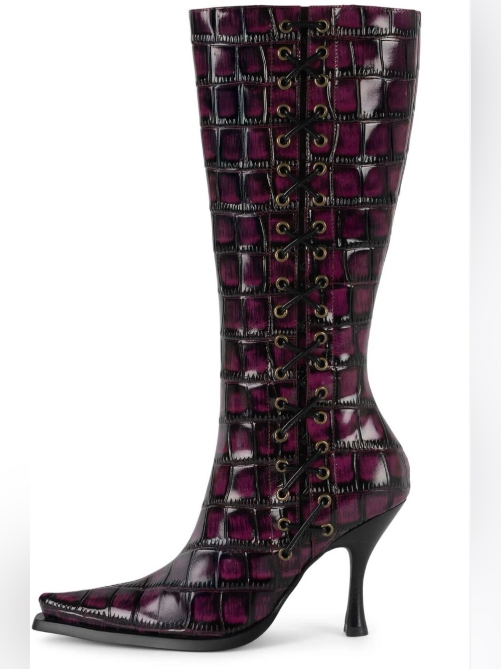 Jeffrey Campbell Stunna  Knee-High  wine color Crocodile and laces size 8 BNWT